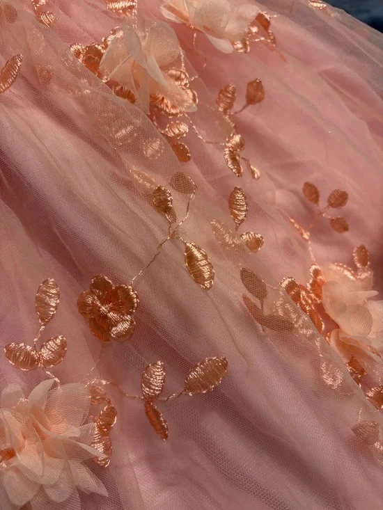 Blush Pink Floral Embroidered Tulle Fit & Flare Dress - Picture 2 of 7